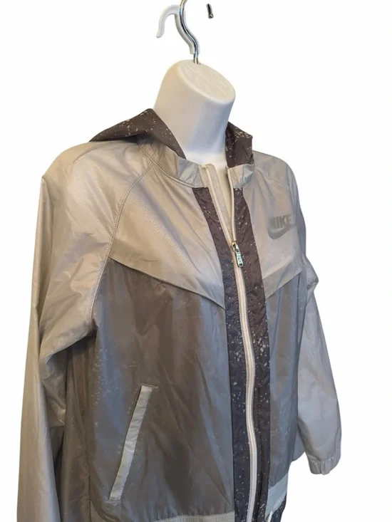 Nike Windrunner Splatter Women's Grey Hooded Rain Coat Jacket size Medium - Picture 3 of 5